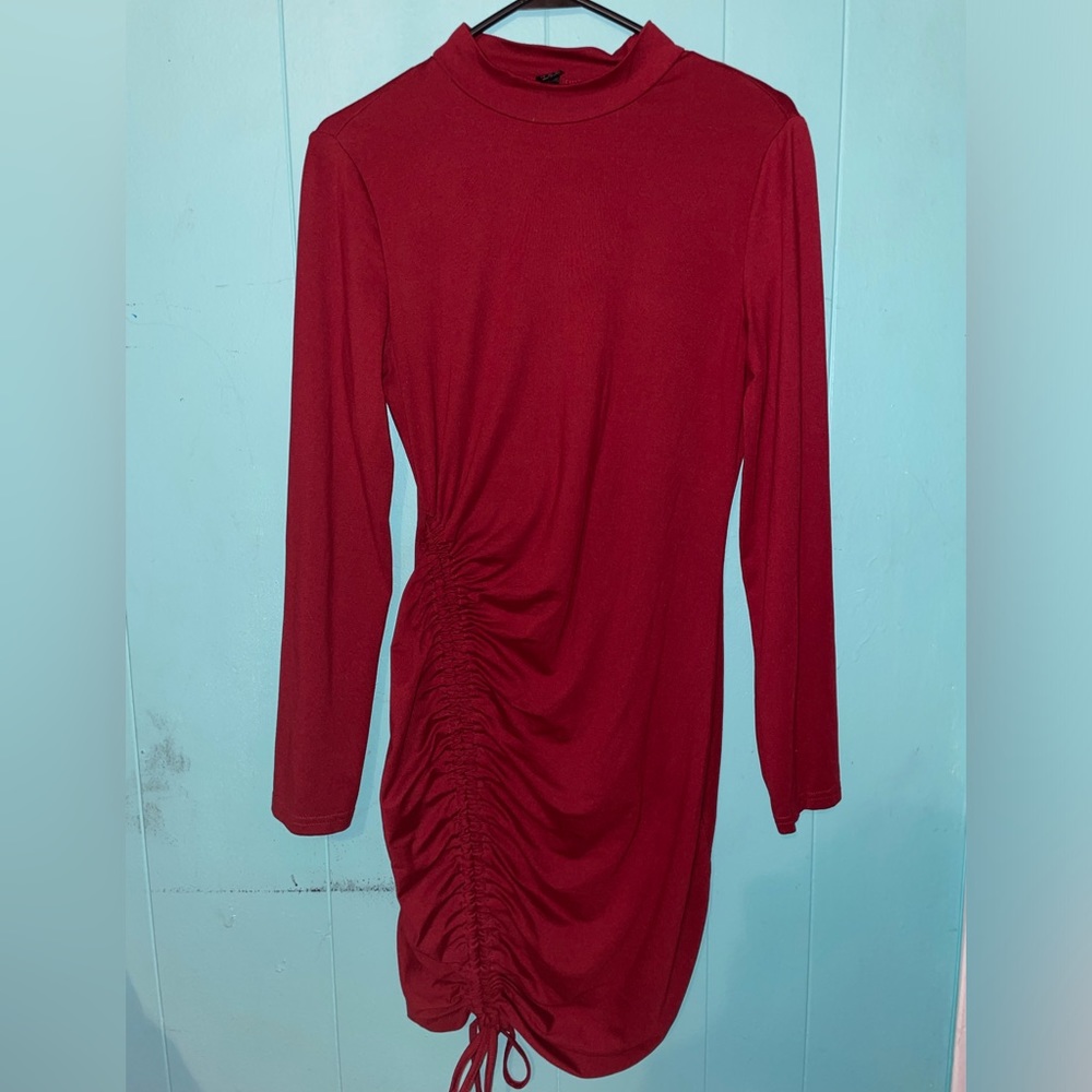 Red, mini, long sleeve adjustable dress